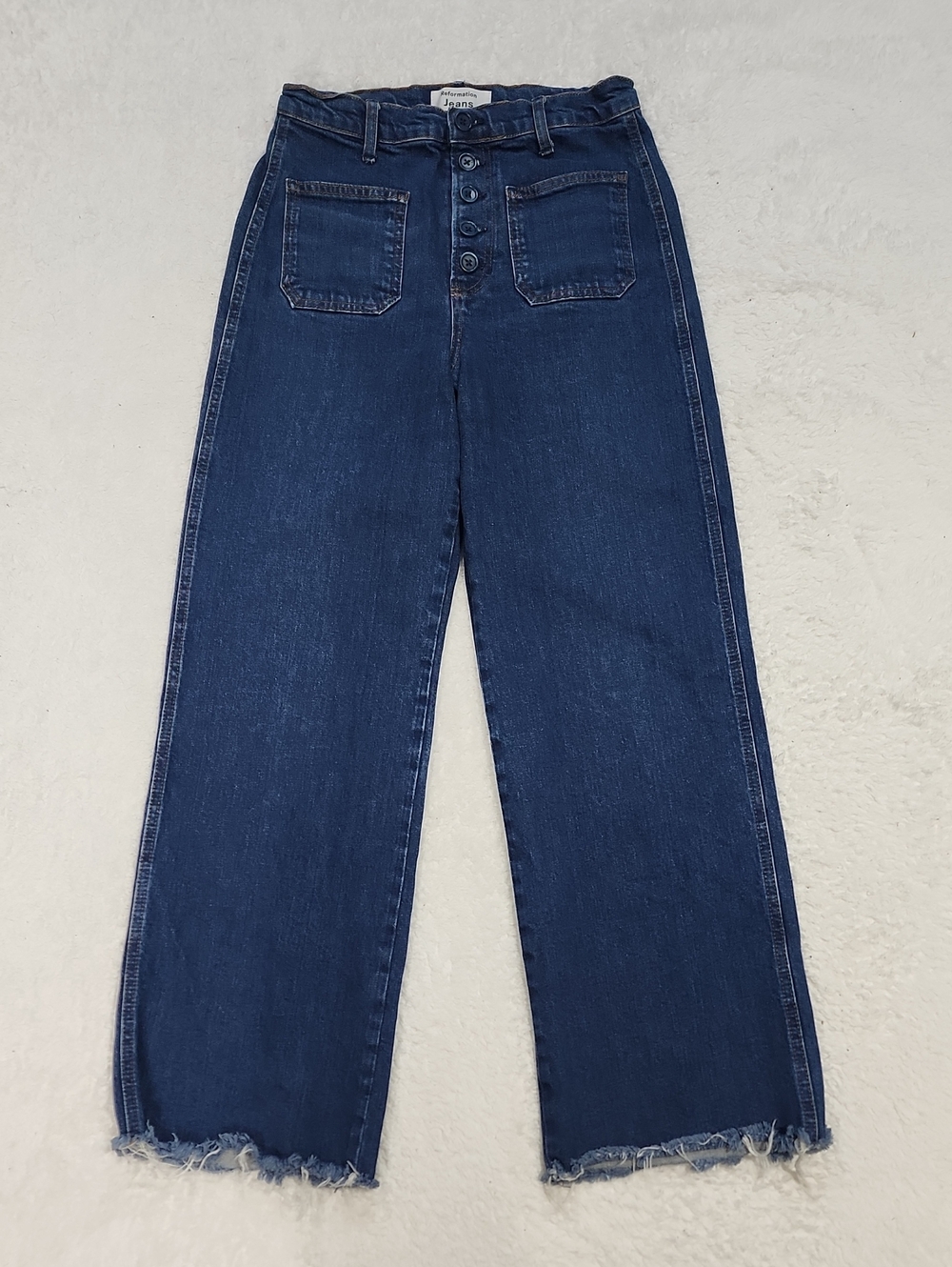 Reformation Victoria High Rise Wide Leg Distressed Raw Hem Jeans